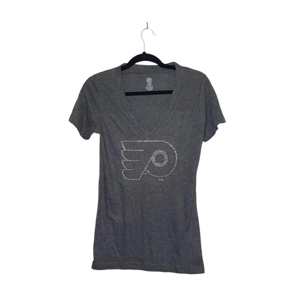 NHL Philadelphia Flyers Dark Gray Rhinestone Graphic Tee Medium Women’s